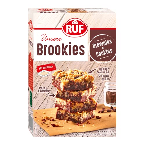 RUF Brookies, Brownies & Cookies vereint in einer schokoladigen Backmischung, inklusive praktischer Papier-Backform, einfache Zubereitung, 1 x 460g von RUF
