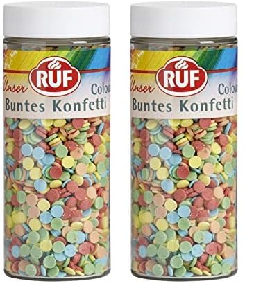 RUF Bunte Konfetti Streusel, Zucker-Dekor in 5 kunterbunten Farben, Streudekor für Geburtstags-Kuchen, Muffins und Plätzchen (Packung mit 2) von RUF