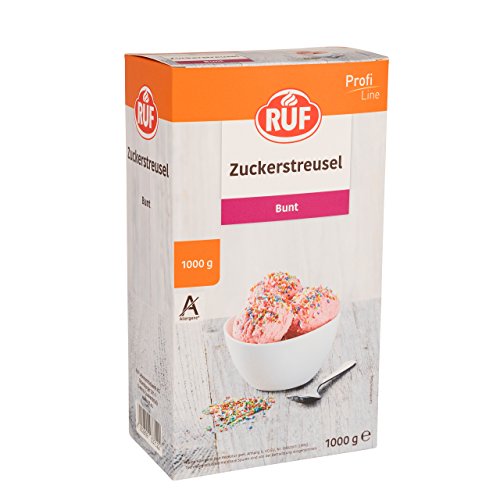 RUF Bunte Zuckerstreusel in leuchtenden Regenbogenfarben, für Eisbecher, Desserts, Kekse und Törtchen, lassen Kinderaugen strahlen, glutenfrei, 1x1000g von RUF