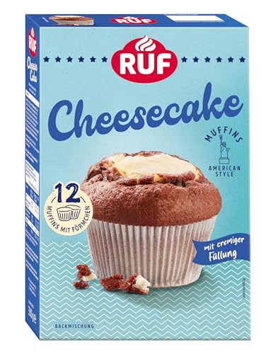 RUF Cheesecake-Muffins Backmischung, American Style Muffins mit cremiger Füllung, einfache Zubereitung, 12 Muffin-Förmchen inklusive von RUF
