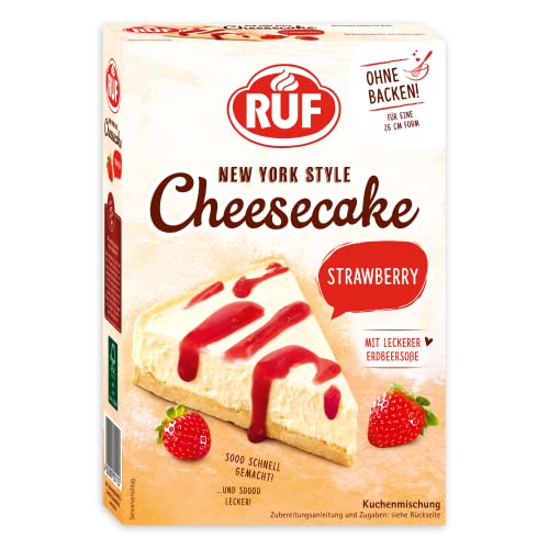 RUF New York Cheesecake Strawberry ohne Backen, Original amerikanischer Käsekuchen mit Erdbeersoße, 1 x 360g von RUF
