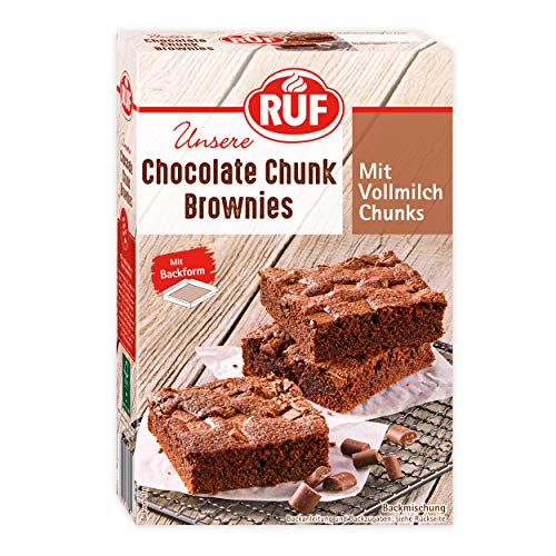 RUF Chocolate Chunk Brownies, Backmischung für saftig weiche Brownies mit Vollmilch-Schokostückchen, inkl. Backform, 1x410g RUF Chocolate Chunk Brownies, Backmischung für saftig weiche Brownies mit Vollmilch-Schokostückchen, inkl. Backform, 1x410g von RUF