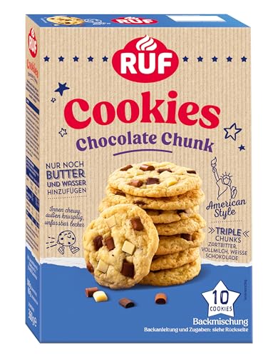 RUF Chocolate Chunk Cookies, Backmischung für helle Kekse im American Style mit triple Schoko-Stückchen, innen chewy, außen knusprig, 10 Cookies, 360 g RUF Chocolate Chunk Cookies, Backmischung für helle Kekse im American Style mit triple Schoko-Stückchen, innen chewy, außen knusprig, 10 Cookies, 360 g von RUF