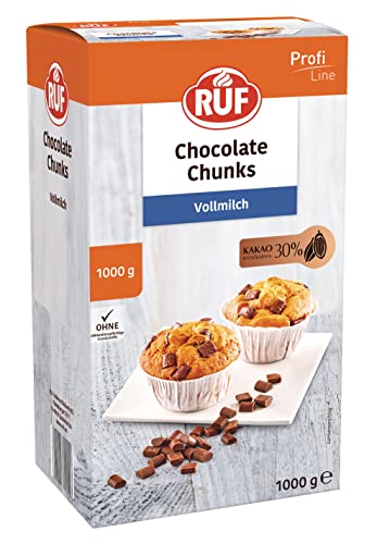 RUF Chocolate Chunks Vollmilch, backfeste Milchschokoladen-Tropfen, XXL Schoko-Stücke zum Backen, ideal für Muffins, Brownies und Cookies, glutenfrei, für Großverbraucher, 1x1000g von RUF