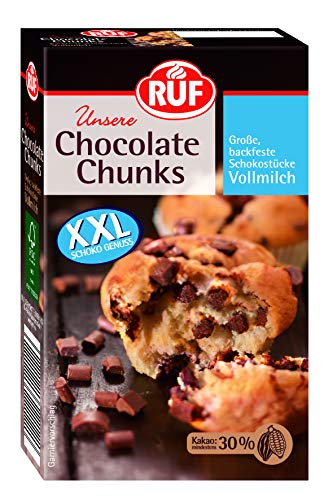 RUF Chocolate Chunks Vollmilch, backfeste Milchschokoladen-Tropfen, XXL Schoko-Stücke zum Backen, ideal für Muffins, Brownies und Cookies, glutenfrei, 1x100g von RUF