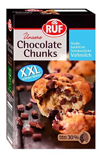 RUF Chocolate Chunks Vollmilch, backfeste Schokoladen-Tropfen, XXL Schoko-Drops zum Backen, Schoko-Stücke für Muffins & Brownies, glutenfrei, 1 x 100g RUF Chocolate Chunks Vollmilch, backfeste Schokoladen-Tropfen, XXL Schoko-Drops zum Backen, Schoko-Stücke für Muffins & Brownies, glutenfrei, 1 x 100g von RUF