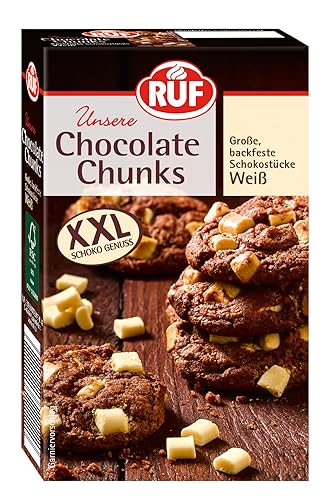 RUF Chocolate Chunks Weiß, backfeste Schokoladen-Tropfen, XXL Schoko-Drops zum Backen, Schoko-Stücke für Muffins & Brownies, glutenfrei, 1 x 100g RUF Chocolate Chunks Weiß, backfeste Schokoladen-Tropfen, XXL Schoko-Drops zum Backen, Schoko-Stücke für Muffins & Brownies, glutenfrei, 1 x 100g von RUF
