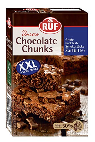 RUF Chocolate Chunks Zartbitter, backfeste, dunkle Schokoladen-Tropfen, XXL Schoko-Drops zum Backen, vegane Stücke, glutenfrei, 1x100g von RUF