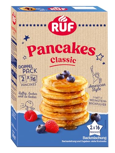 RUF Classic Pancakes, Backmischung für fluffige Pfannkuchen im American Style für ein echtes Genießer-Frühstück, 2 x 16 Pancakes, 540 g RUF Classic Pancakes, Backmischung für fluffige Pfannkuchen im American Style für ein echtes Genießer-Frühstück, 2 x 16 Pancakes, 540 g von RUF