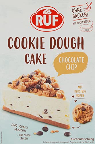 RUF Cookie Dough Cake ohne Backen, Tortenboden aus Keksteig mit Frischkäse-Creme und Schokoladenstückchen, inkl. Kuchenform, 1x325g von RUF