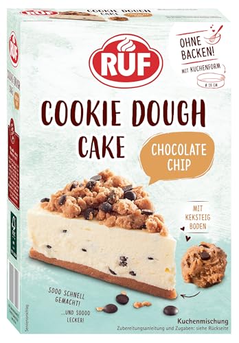 RUF Cookie Dough Cake ohne Backen, Tortenboden aus Keksteig mit Frischkäse-Creme und Schokoladenstückchen, inkl. Kuchenform, 1x325g von RUF