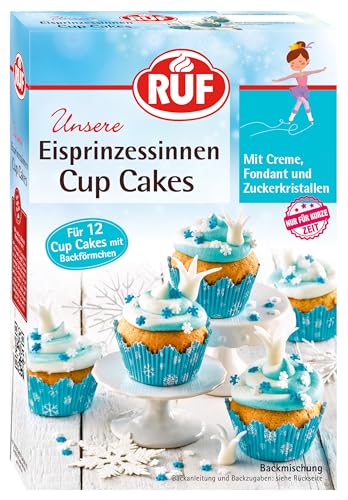 RUF Cupcakes für Eis-Prinzessinen und Prinzen, mit Torten-Creme in eisblau, Zucker-Eiskristallen und Fondant für Zuckerkronen, inkl. 12 Backförmchen, 1 x 391g von RUF