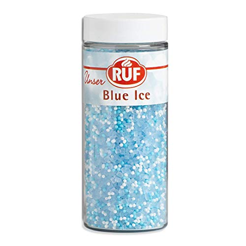 RUF Blue Ice Dekor, essbare Zucker-Perlen in blau & weiß, Zucker-Kugeln in Eiskristall-Optik, Zucker-Streusel für Torten & Muffins, 9er Pack, 9 x 85g von RUF