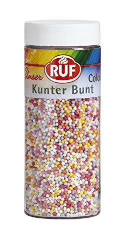 RUF Kunter Bunt Streudekor, Zuckerperlen in 6 knallbunten Farben, für Eisbecher, Eiswaffeln, kreative Torten, Muffins oder Cake-Pops, 9er Pack (9x80g) von RUF