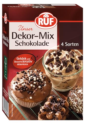 RUF Dekor-Mix-Schokolade, Set mit 4 Dekor-Arten, vielseitiges Backzubehör, Streu-Dekor für Kuchen, Muffins, Desserts & Cupcakes, 1 x 160g von RUF