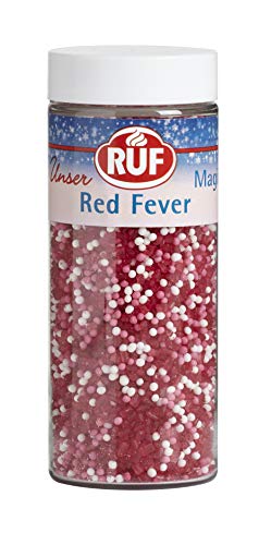RUF Red Fever, rote, pinke und weiße Zuckerperlen und Zucker-Kristalle, buntes Dekorieren von Torten, Kuchen, Eisbechern und Desserts, 1er Pack (1x85g) von RUF