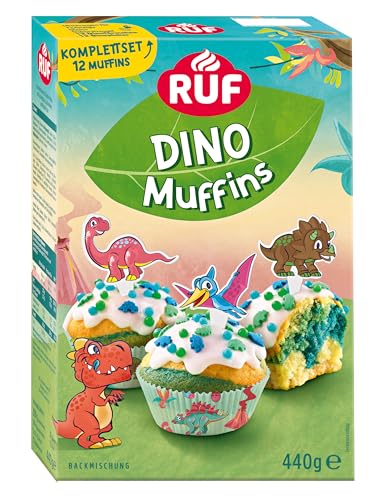 RUF Dino Muffins Komplettset Backmischung für dreifarbige Muffins mit Zuckerglasur, bunten Dino-Streuseln und Motiv-Pickern, lustiger Backspaß mit Kindern, ideal für Geburtstage, inkl. Förmchen RUF Dino Muffins Komplettset Backmischung für dreifarbige Muffins mit Zuckerglasur, bunten Dino-Streuseln und Motiv-Pickern, lustiger Backspaß mit Kindern, ideal für Geburtstage, inkl. Förmchen von RUF