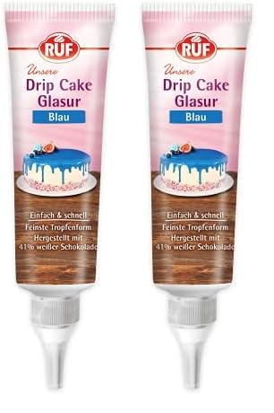 RUF Drip Cake Glasur Blau, weiße Schokolade-Glasur in der Tube, zum Glasieren von Tropfen-Kuchen, Naked-Cakes, Cupcakes & Torten, glutenfrei, 1 x 125g (Packung mit 2) von RUF