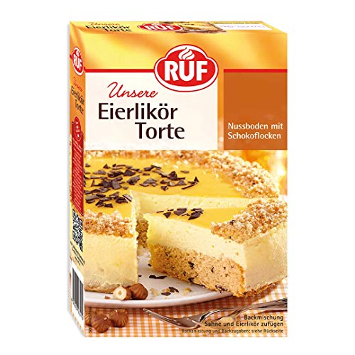 RUF Eierlikör-Torte, Torten-Backmischung für einen Nussboden mit Schokoflocken, Sahnecreme und Eierlikör, einfach & schnell, 10er Pack, 10 x 350g von RUF