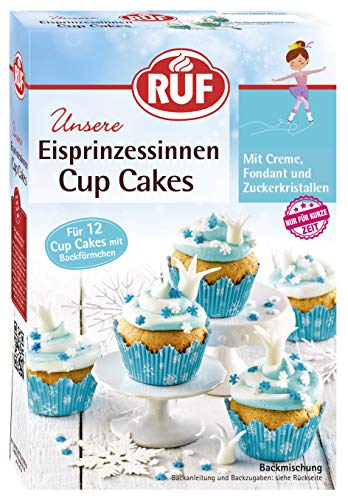 RUF Cupcakes für Eis-Prinzessinen und Prinzen, mit türkiser Torten-Creme, Zuckerkristallen und Fondant für Zuckerkronen, 12 Backförmchen, 7 x 391g von RUF