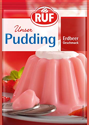 RUF Erdbeer-Pudding mit fruchtiger Erdbeernote, glutenfrei, schmeckt wie bei Oma, nur mit Milch und Zucker aufkochen, 3x38g von RUF