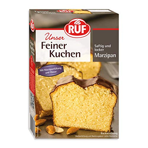 RUF Feiner Marzipankuchen, Kastenkuchen mit saftiger Marzipanfüllung und Kakao-Glasur, auch als Tortenboden geeignet, 1x495g von RUF