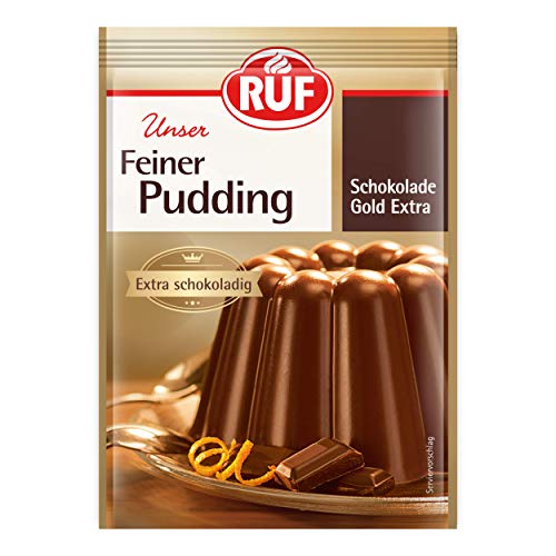 RUF Feiner Schokoladen-Pudding gold, extra schokoladig, glutenfrei und vegan, nur mit Milch und Zucker aufkochen, 14er Pack (14 x 3 x 46g) von RUF