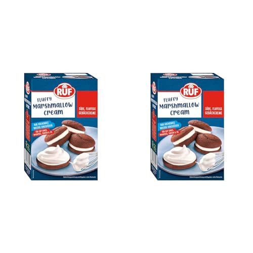 RUF Fluffy Marshmallow Cream, Schaumzucker-Creme als süßer Brotaufstrich oder fluffige Gebäckcreme für Kuchen & Cupcakes, schnell zubereitet, 1 x 200g (Packung mit 2) von RUF