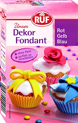 RUF Fondant rot,gelb,blau , zum Formen von Figuren, Blumen und Buchstaben geeignet, Modellierfondant, Rollfondant, ohne Palmöl, glutenfrei und vegan, 225g von RUF