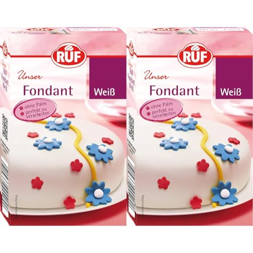 RUF Fondant weiß, zum Formen von Figuren, Blumen und Buchstaben geeignet, Modellierfondant, Rollfondant, ohne Palmöl, glutenfrei und vegan, 250g (2er Pack) von RUF