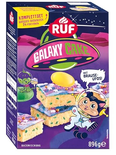 RUF Galaxy Cake Komplettset Backmischung für einen großen Blechkuchen mit bunter Glasur, Streuseln und süß-sauren Brause-Ufos, lustiger Backspaß mit Kindern, ideal für Geburstage RUF Galaxy Cake Komplettset Backmischung für einen großen Blechkuchen mit bunter Glasur, Streuseln und süß-sauren Brause-Ufos, lustiger Backspaß mit Kindern, ideal für Geburstage von RUF