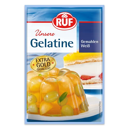 RUF Gelatine weiß gemahlen, Speisegelatine zum Gelieren, Verdicken, Stabilisieren und Emulgieren, einfache Verwendung, glutenfrei, 3x9g von RUF