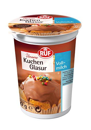 RUF Kuchen-Glasur Vollmilch-Schokolade, mikrowellengeeignet, im Becher, zum Glasieren & Dekorieren von Kuchen & Muffins, glutenfrei, 8er Pack (8x500g) von RUF