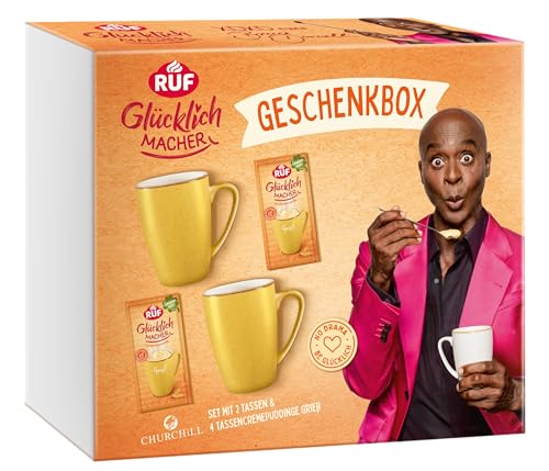 RUF Glücklichmacher Geschenkbox mit 2 hochwertigen Churchill Tassen und 4 Grieß-Tassenpuddingen RUF Glücklichmacher Geschenkbox mit 2 hochwertigen Churchill Tassen und 4 Grieß-Tassenpuddingen von RUF