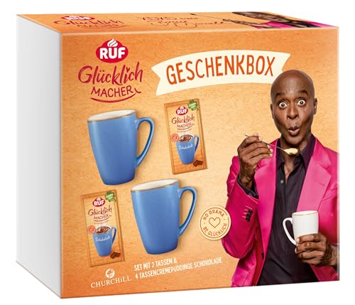 RUF Glücklichmacher Geschenkbox mit 2 hochwertigen Churchill Tassen und 4 Schoko-Tassenpuddingen RUF Glücklichmacher Geschenkbox mit 2 hochwertigen Churchill Tassen und 4 Schoko-Tassenpuddingen von RUF