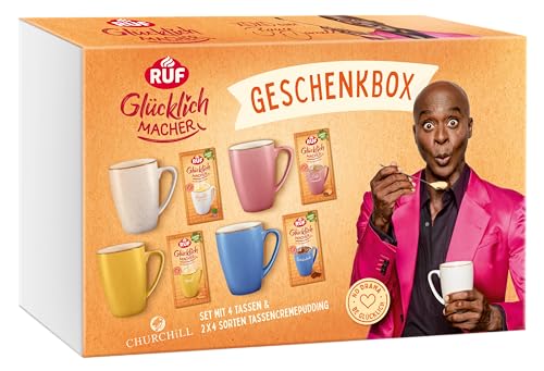 RUF Glücklichmacher Geschenkbox mit 4 hochwertigen Churchill Tassen und 8 Tassenpuddingen RUF Glücklichmacher Geschenkbox mit 4 hochwertigen Churchill Tassen und 8 Tassenpuddingen von RUF