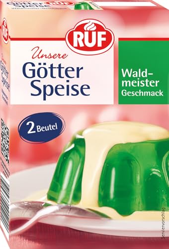 RUF Götterspeise Waldmeister, grüner Wackelpudding, Pulver für Götterspeise, einfache Zubereitung, nur Wasser & Zucker hinzufügen von RUF