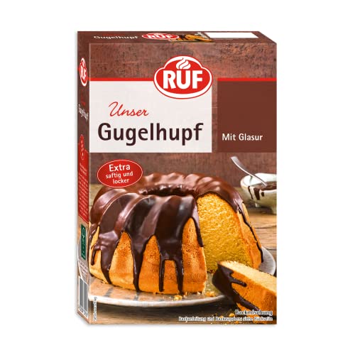RUF Gugelhupf, extra saftige Kuchenbackmischung mit Kakao-Glasur, lässt sich wunderbar mit Streusel, Dekoren und Dekor-Auflegern verzieren, 1x550g von RUF