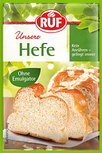 RUF Hefe ohne Emulgator, Trockenhefe zur Herstellung von Hefeteig, Kuchen, Brot, Brötchen und Pizza, Trockenbackhefe glutenfrei und vegan, 3 x 9g von RUF