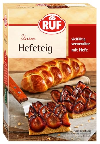 RUF Hefeteig mit Trockenbackhefe, schnelle Backmischung, Erfolgsrezept für Hefezöpfe, Hefeteig, Pflaumenkuchen, Pizzateig, Brot & Brötchen von RUF