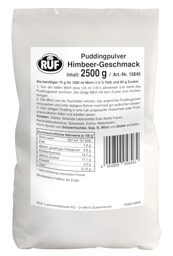 RUF Pudding Himbeere, Puddingpulver für Himbeerpudding, nur mit Milch und Zucker aufkochen, Großgebinde, glutenfrei, ohne Allergene, 1x1000g RUF Pudding Himbeere, Puddingpulver für Himbeerpudding, nur mit Milch und Zucker aufkochen, Großgebinde, glutenfrei, ohne Allergene, 1x1000g von RUF