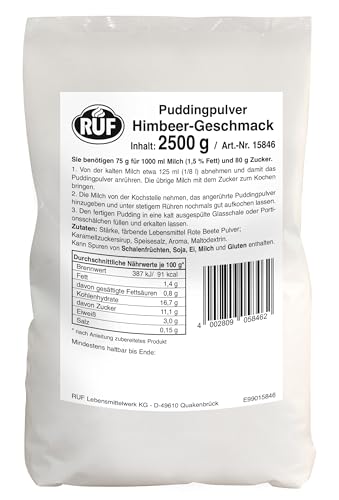 RUF Himbeerpudding-Pulver, Pudding zum Kochen, natürlicher Farbstoff, sommerliches Dessert, Vorratspackung für Großküche und Restaurant-Küche, 1x2500g von RUF