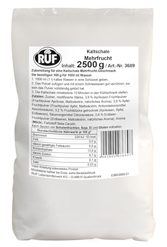 RUF Kaltschale Mehrfrucht, Großpackung, sommerliches Fruchtdessert ohne Kochen, Aprikose-Apfel-Erdbeer-Geschmack, mit getrockeneten Fruchtstückchen, 1x2500g von RUF