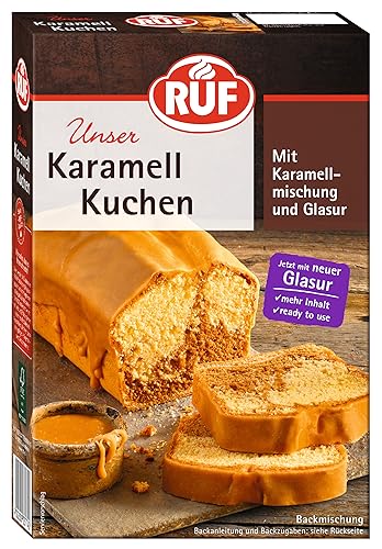 RUF Karamell-Kuchen, Grundbackmischung für einen Marmor-Kuchen mit Karamellgeschmack und Karamellglasur, extra saftig und locker von RUF