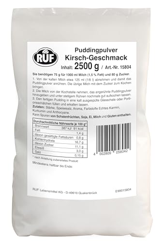 RUF Pudding Kirsche, Puddingpulver für Kirschpudding, nur mit Milch und Zucker aufkochen, Großgebinde, glutenfrei, ohne Allergene, 1x2500g von RUF