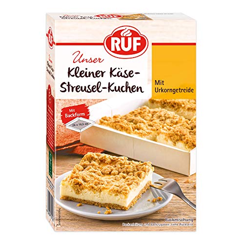 RUF Kleiner Käse-Streuselkuchen, cremiger Mini-Käsekuchen mit Boden und Streuseln aus knusprigem Mürbeteig, inkl. Backform, vegan, 1x305g von RUF