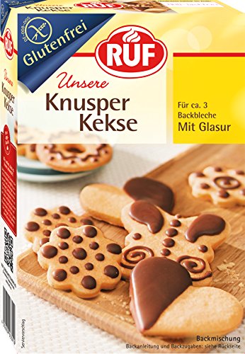 RUF Glutenfreie Knusper-Kekse mit Glasur, reicht für 3 Backbleche, bunt Verzieren mit Dekoren, Zuckerschriften und Glasuren, glutenfrei, 8er Pack (8x475 g) von RUF