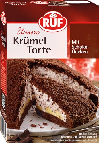 RUF Krümeltorte, Torten-Backmischung für einen schokoladigen Maulwurfkuchen mit Sahnefüllung, Schokoladenflocken und Bananen RUF Krümeltorte, Torten-Backmischung für einen schokoladigen Maulwurfkuchen mit Sahnefüllung, Schokoladenflocken und Bananen von RUF