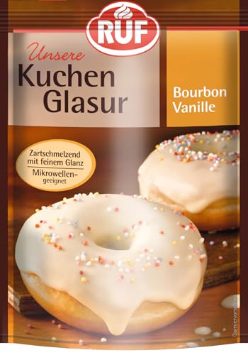 RUF Kuchen-Glasur Bourbon Vanille, 100g im Beutel, mikrowellengeeignet, zum Glasieren & Dekorieren von Plätzchen, Muffins & Kuchen, glutenfrei von RUF