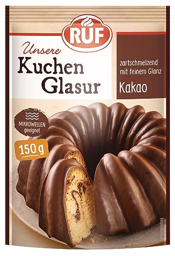 RUF Kuchen-Glasur Kakao, Schokoladen-Glasur im 150 g Beutel, mikrowellengeeignet, zum Glasieren von Plätzchen, Kuchen & Muffins, 1 x 150g RUF Kuchen-Glasur Kakao, Schokoladen-Glasur im 150 g Beutel, mikrowellengeeignet, zum Glasieren von Plätzchen, Kuchen & Muffins, 1 x 150g von RUF